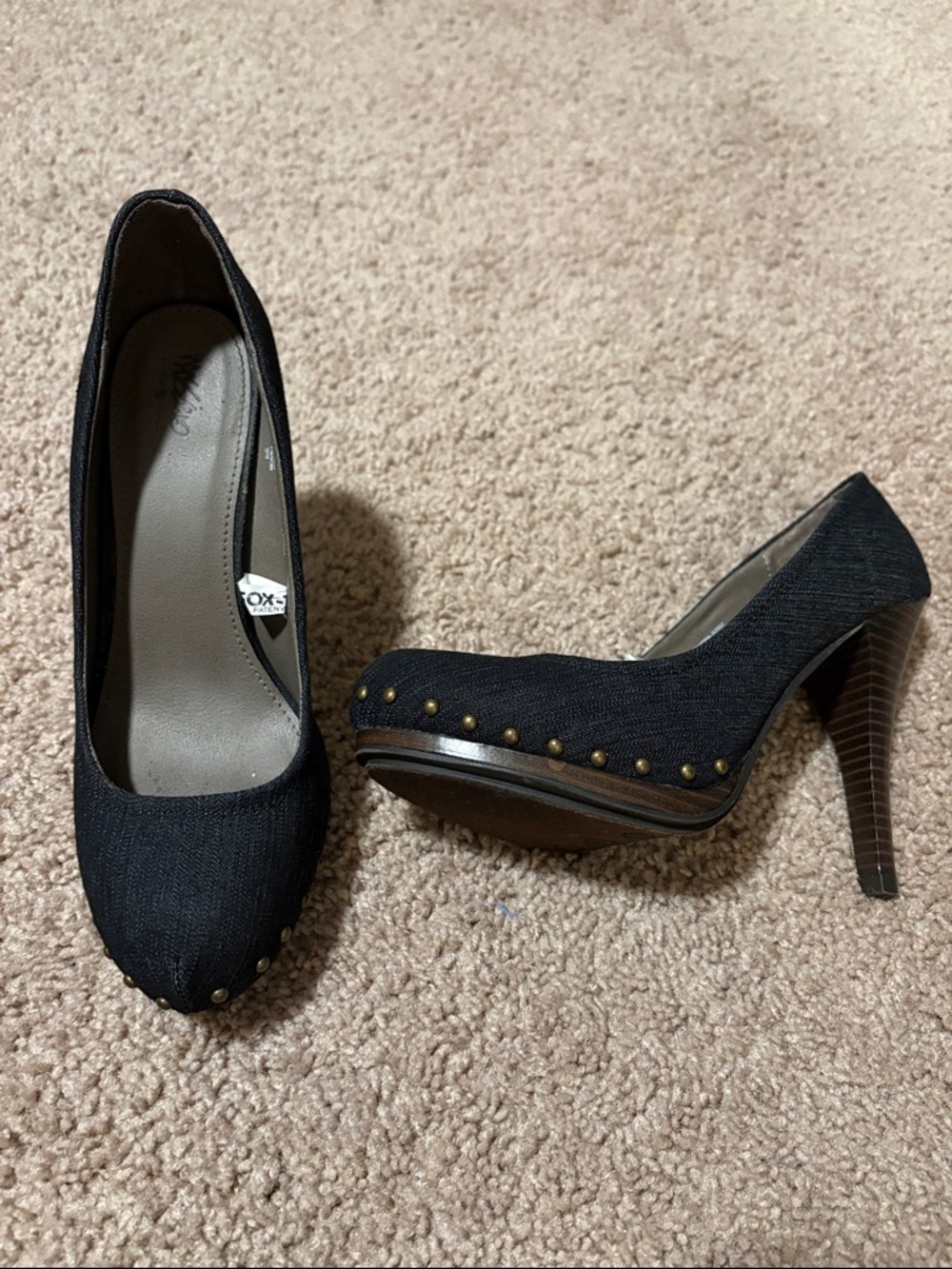 Massimo Jean Blue Studded Round-Toe Heels - Picture 2 of 7